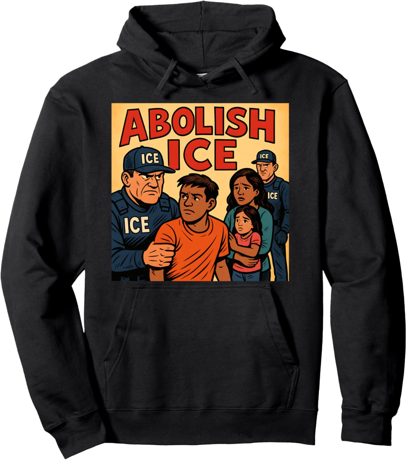 "ABOLISH ICE" Comic Style Protest Graphic Pullover Hoodie