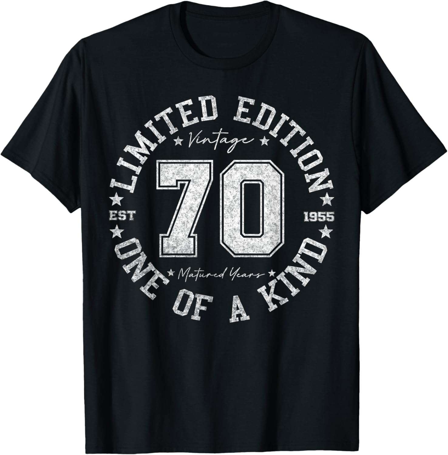 Retro One Of a Kind Shirts For Men Women 2025 70th Birthday T Shirt, Unisex Adult, Short Sleeve, Black, Small, Vintage, Number, Cotton Blend, Machine Wash,